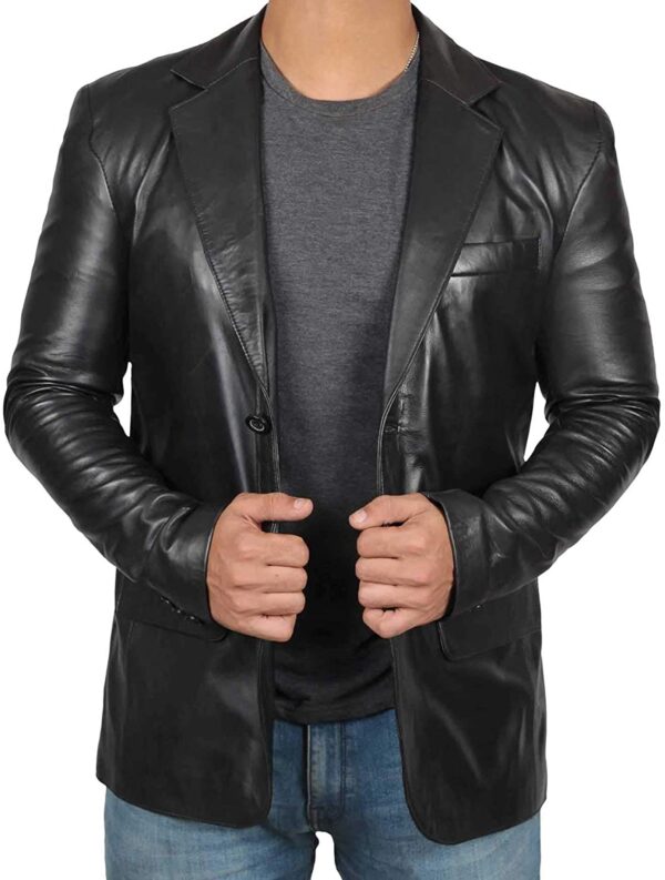Black Leather Blazer for Men