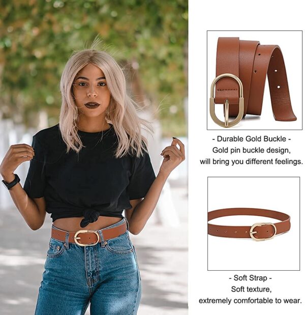 Brown Leather Belt Women for Dress with Metal Buckle