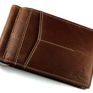 Genuine Leather Stylish Bi-fold Slim Money Clip Mens Wallet