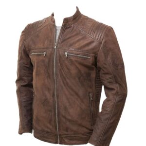 Genuine leather dark brown leather jacket