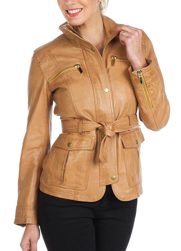 Genuine leather jacket in tan colour