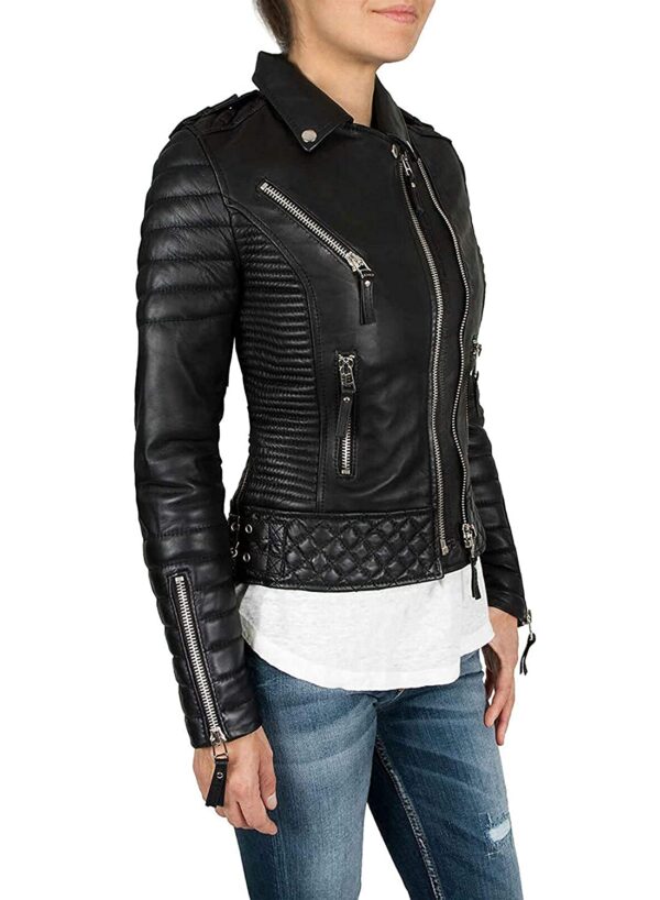 Genuine Leather Black Stylish Jacket for Women's - Image 2
