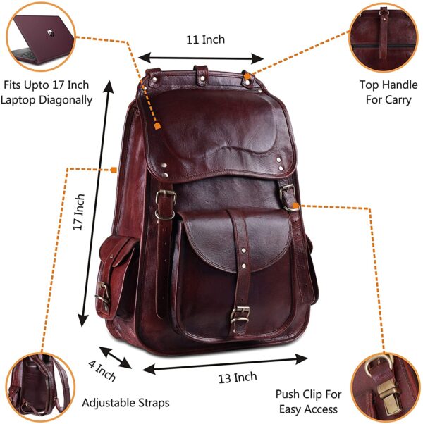 Handmade Full Grain 17 Inch Leather Laptop Backpack Casual Bookbag