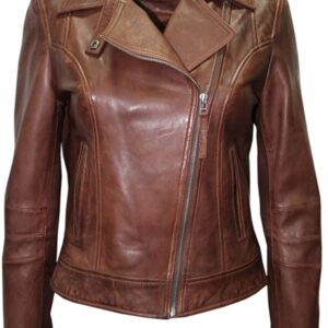 Ladies Brown Casual Soft Leather Biker Jacket