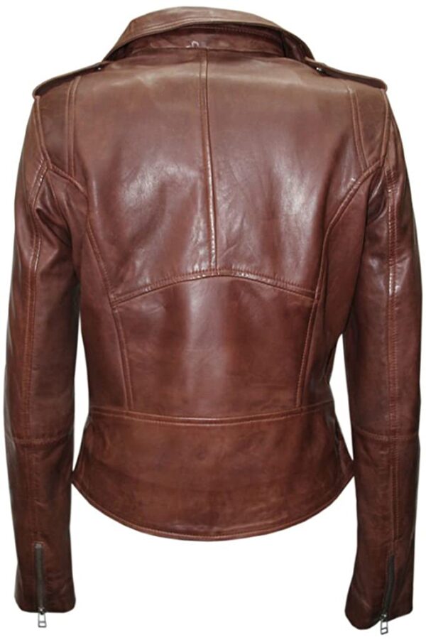 Ladies Brown Casual Soft Nappa Leather Biker Jacket