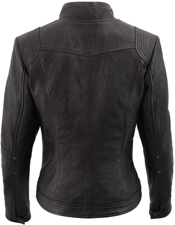Ladies 'Racer' Stand Up Collar Leather Jacket