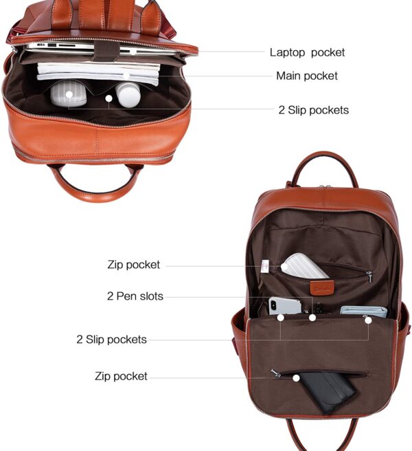 Laptop Backpack for Women 15.6 inch Computer Genuine Leather Backpack - Image 2