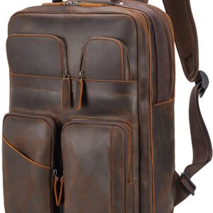Leather Backpack for Men Multi Pockets Business Travel DayPack