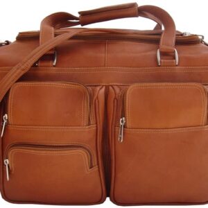 Leather Duffel Bag with Pockets, Saddle, One Size