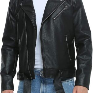 Leather Jackets for Men,Motorcycle Lapel Slim Fit Biker Coat