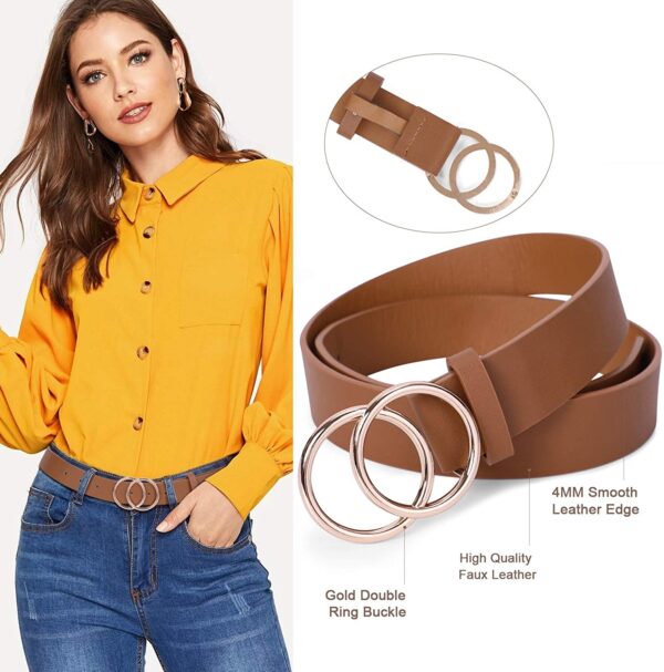 Leather Jeans Belt with Double O-Ring Buckle Size up