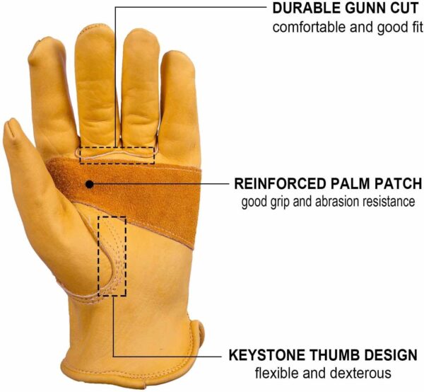 Leather Work Gloves Stretchable Wrist Tough Cowhide Working Glove - Image 2