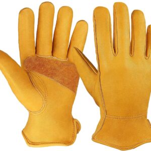 Leather Work Gloves Stretchable Wrist Tough Cowhide Working Glove