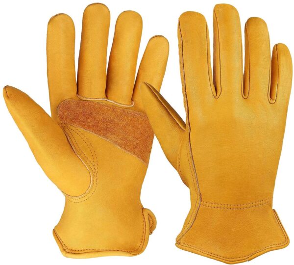 Leather Work Gloves Stretchable Wrist Tough Cowhide Working Glove