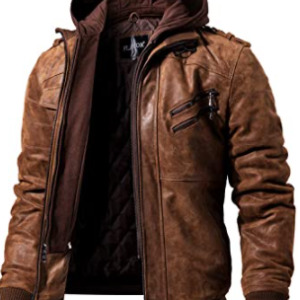 Men brown leather motorcycle jacket