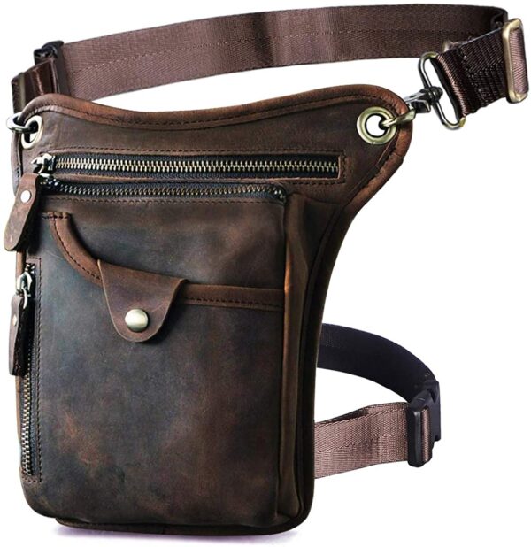 Mens Genuine Leather Motorcycle Waist Pack