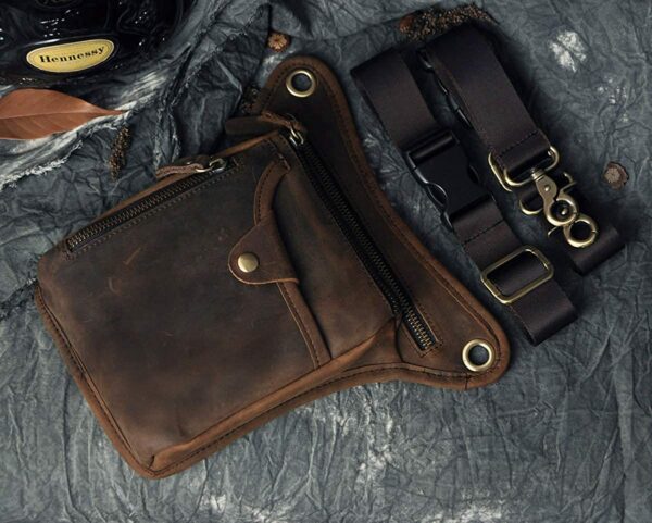 Mens Genuine Leather Motorcycle waist bag