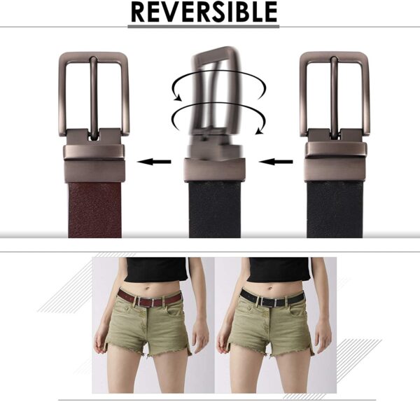 Reversible Leather Belts for Women with Rotated Metal Buckle