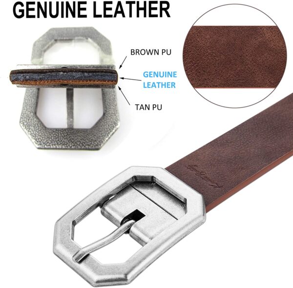 Reversible Leather Belts for Women with Wide Solid Brown Western Waist - Image 2