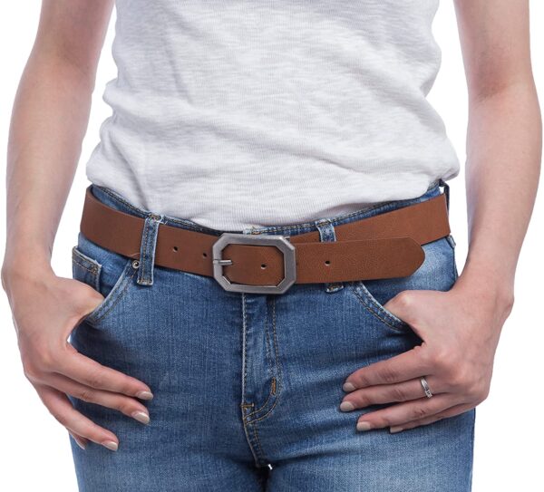 Reversible Leather Belts for Women with Wide Solid Brown Western Waist Sash Waistband Men Silver belt