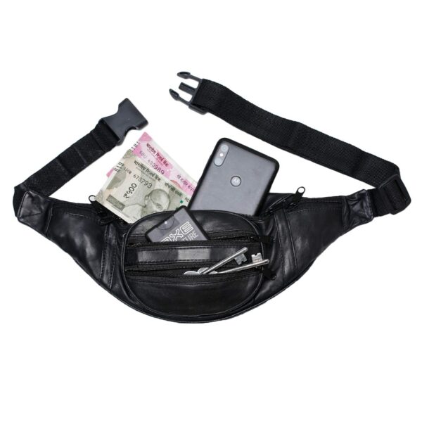 Stylish Real Leather Black Waist Bag Elegant Style