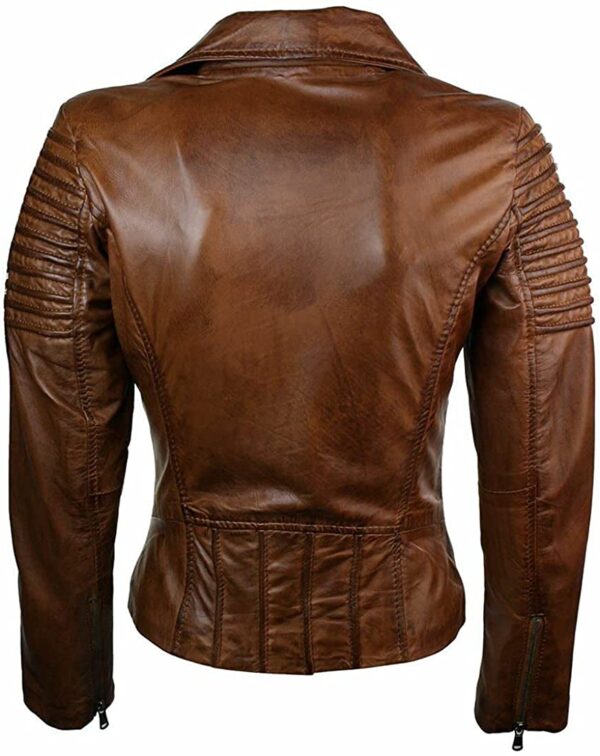 Woman Slim Fit Brown leather Jacket