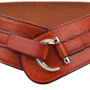 Women Leather Hook Designed Buckle Wide Waist Belt