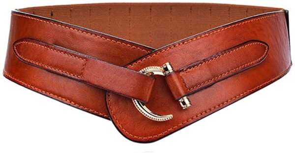 Women Leather Hook Designed Buckle Wide Waist Belt