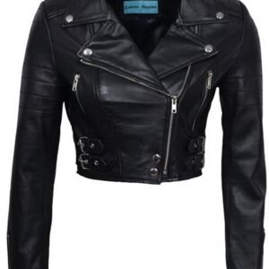 Women’s Chic Black Cropped Leather Biker Jacket