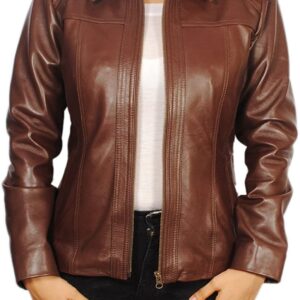 Women's Lambskin Leather Short Peacoat Jacket