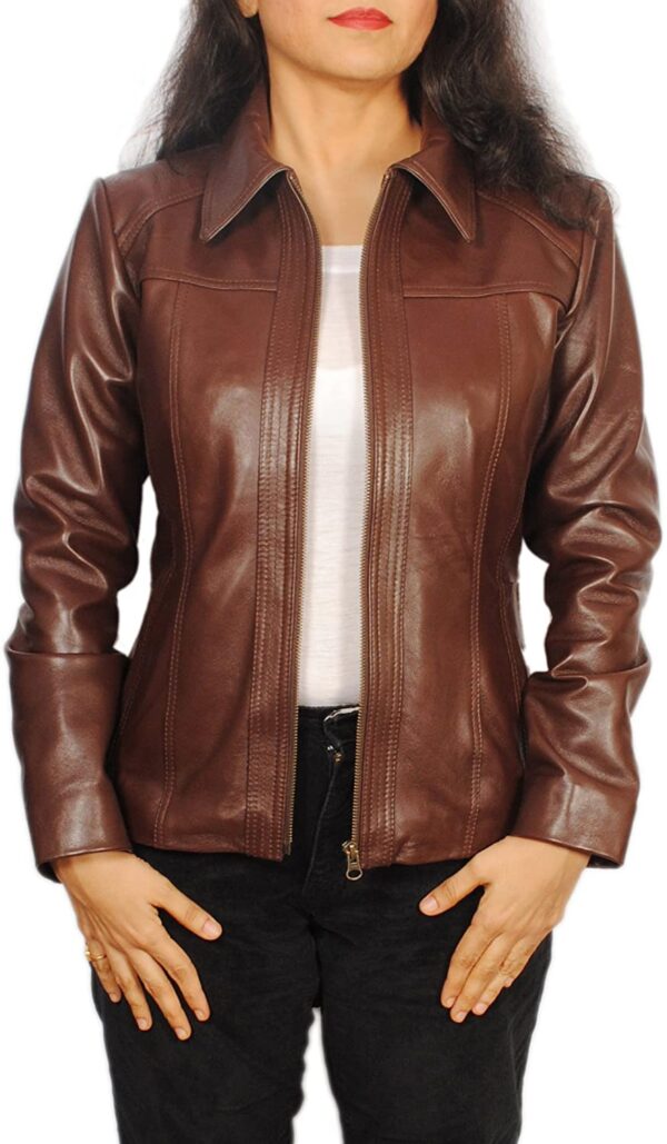 Women's Lambskin Leather Short Peacoat Jacket