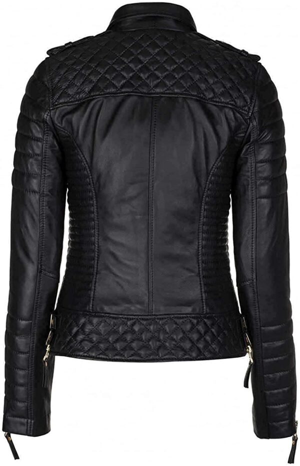 Women's Slim Fit Biker Diamond Quilted Jacket