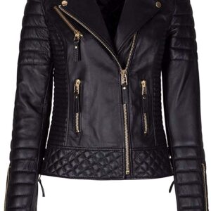 Women's Slim Fit Biker Diamond Quilted Leather Jacket