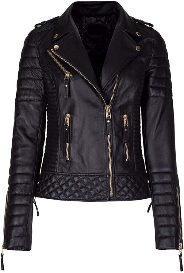Women's Slim Fit Biker Diamond Quilted Leather Jacket